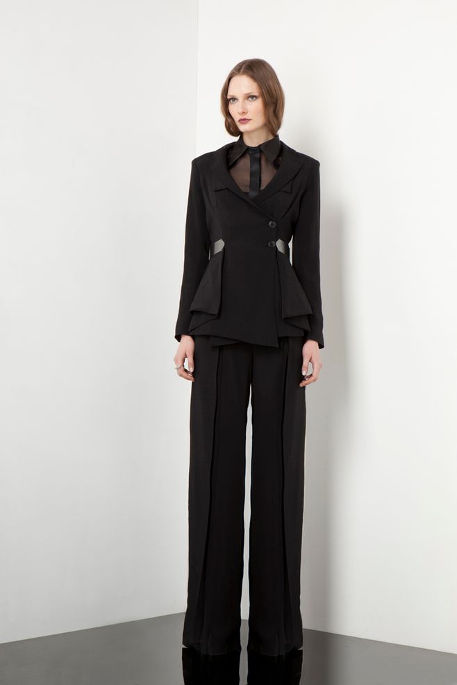 AW12_Gloria coat_HJL249 and Clara trousers black_HTR534 and Helle skir