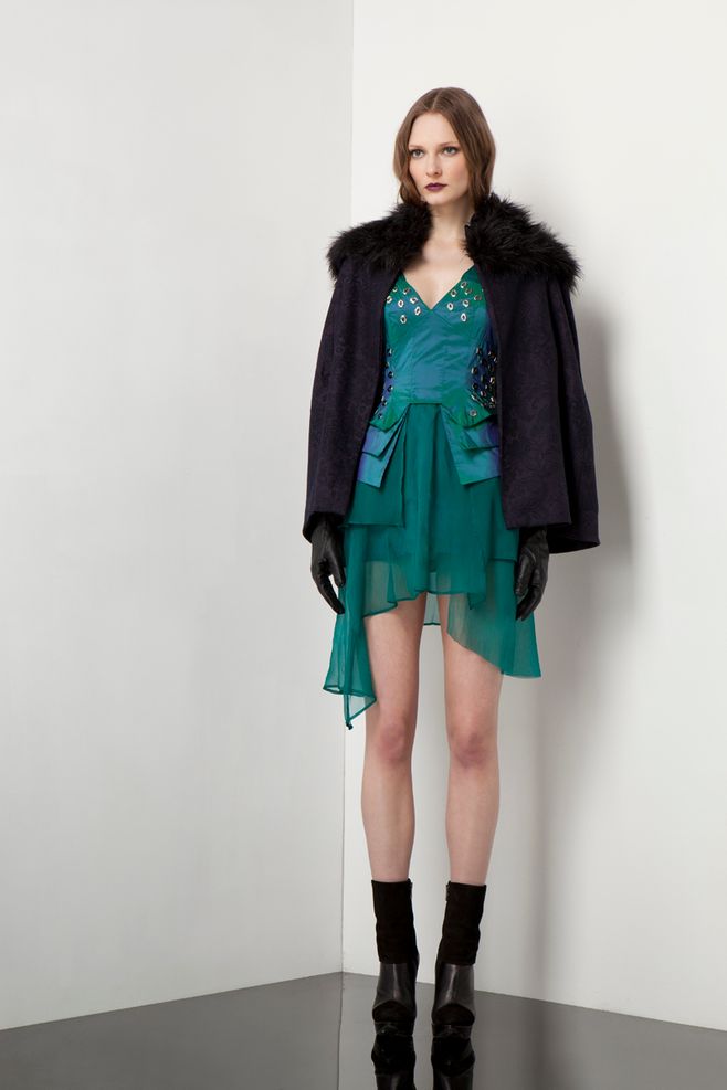 AW12_Nelly dress green_HDR374 and margot coat print_HCT133